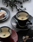 美濃焼■漆 シダ■コーヒーカップ&ソーサーセット 曙(黒)