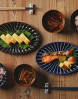 ぎやまん陶茄子紺ブルー楕円焼物