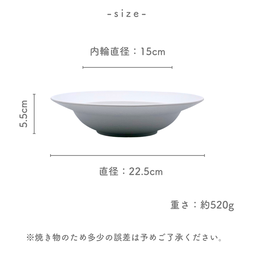 美濃焼 / リムボウル（L）22.5cm / ホワイトマット – おしゃれな食器