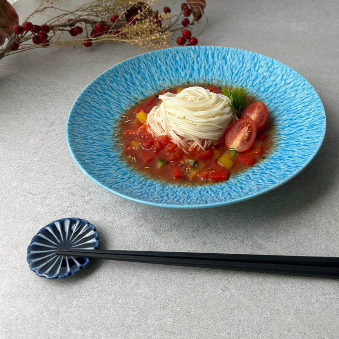 美濃焼とちり丸皿（L）水色