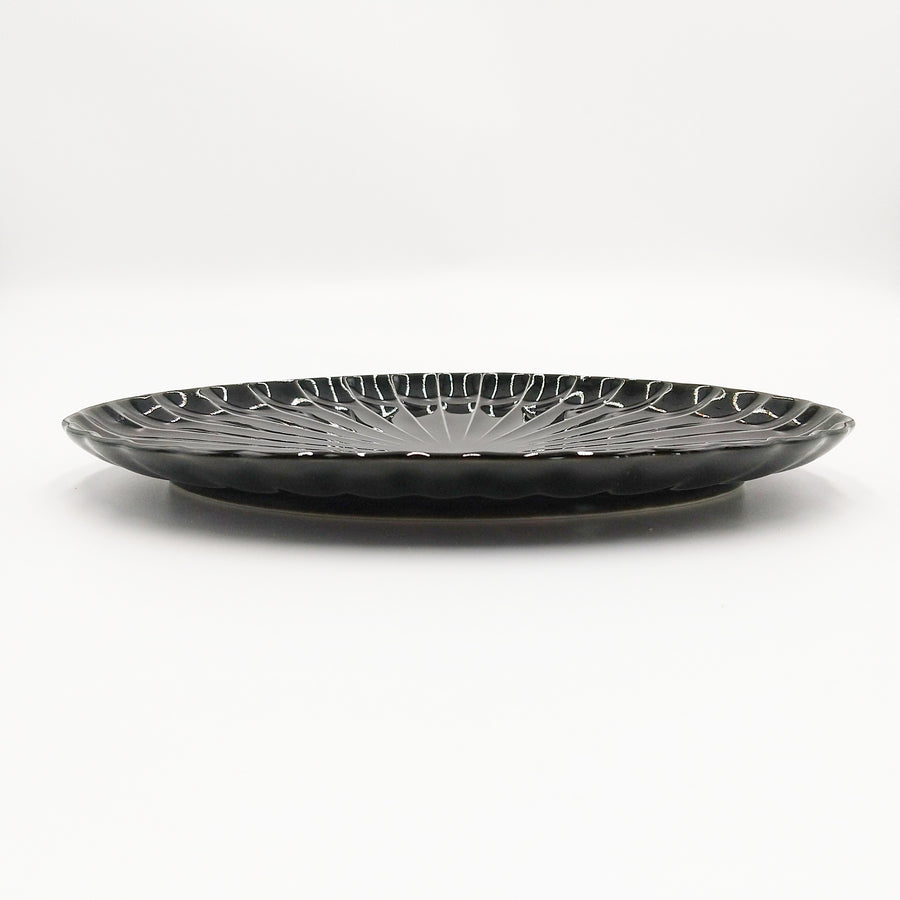 ぎやまん陶■墨ブラック■楕円焼物皿