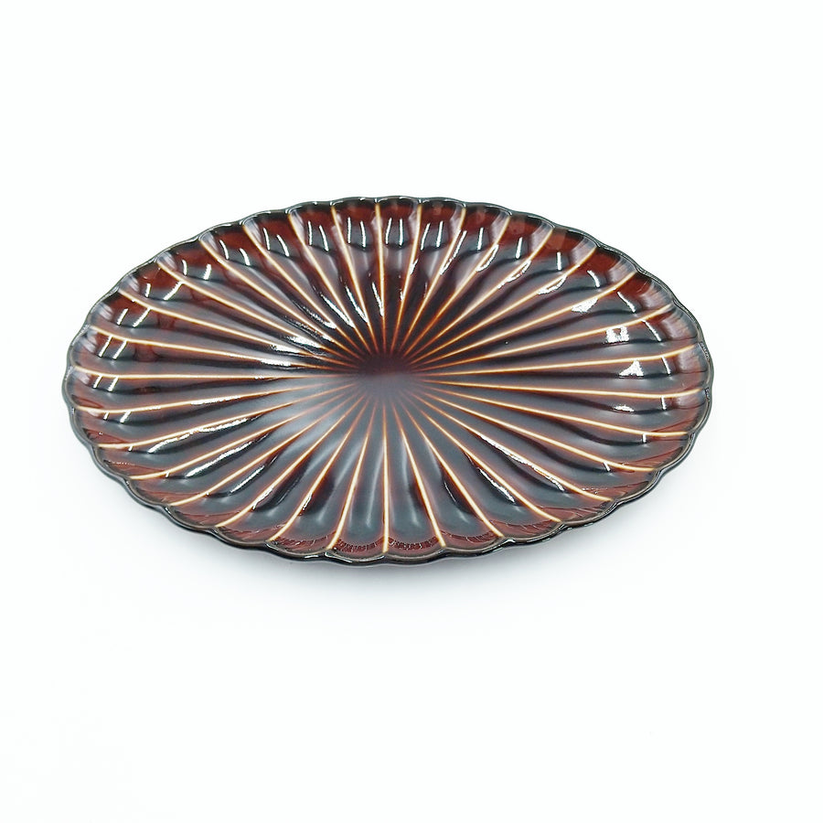 ぎやまん陶■漆ブラウン■楕円焼物皿