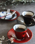 美濃焼■漆　シダ■コーヒーカップ＆ソーサーセット　根来（赤）