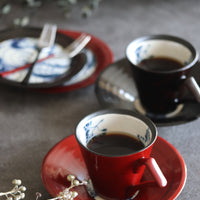 美濃焼■漆　シダ■コーヒーカップ＆ソーサーセット　根来（赤）