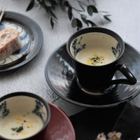 美濃焼■漆　シダ■コーヒーカップ＆ソーサーセット　根来（赤）