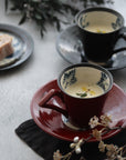 美濃焼■漆　シダ■コーヒーカップ＆ソーサーセット　根来（赤）
