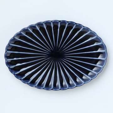 ぎやまん陶■茄子紺ブルー■楕円焼物皿